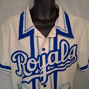 BDA Sports Kansas City Royals Hawaiian Shirt Men's XL Ivory Blue Floral